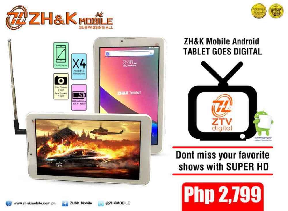 ZH&K Super HD is a Quad Core 7 Inch Tablet with Digital TV Built In!